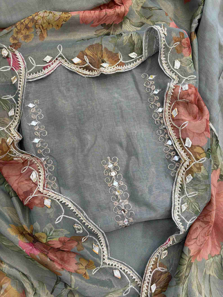 Pure Tissue Mirror Work Unstiched Suit - the Zareesh