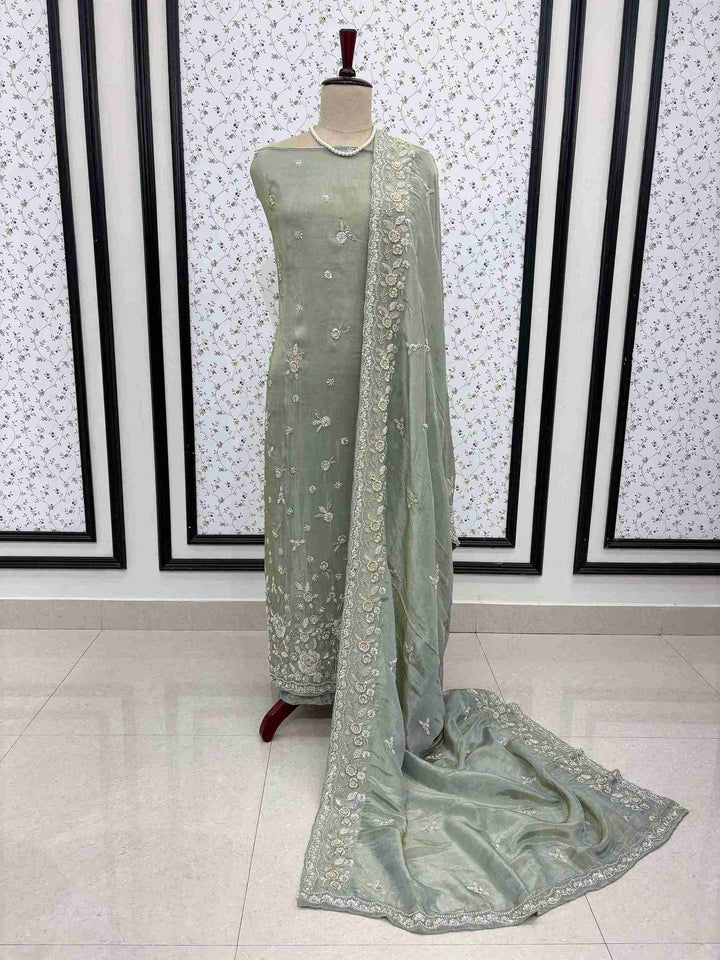 Designer Inspired Pure Soft Tissue Party and Wedding Wear Unstitched Suit