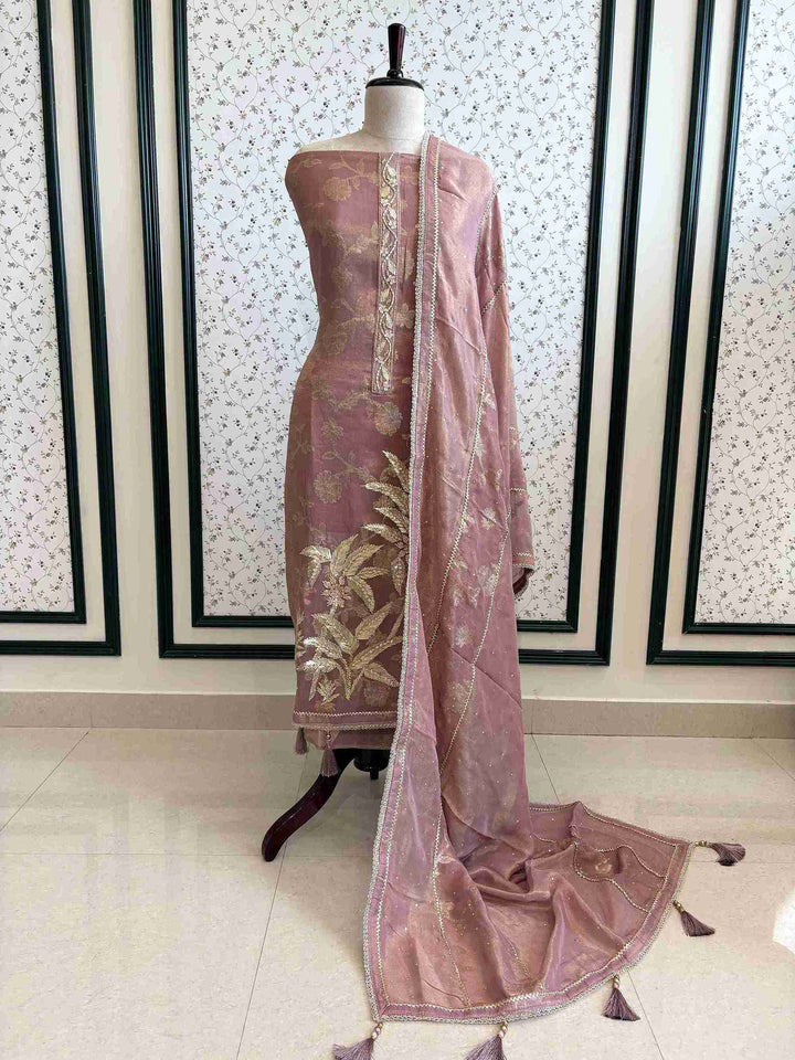 Pure Tissue Heavy Gota Lace Unstitched Suit - The Zareesh