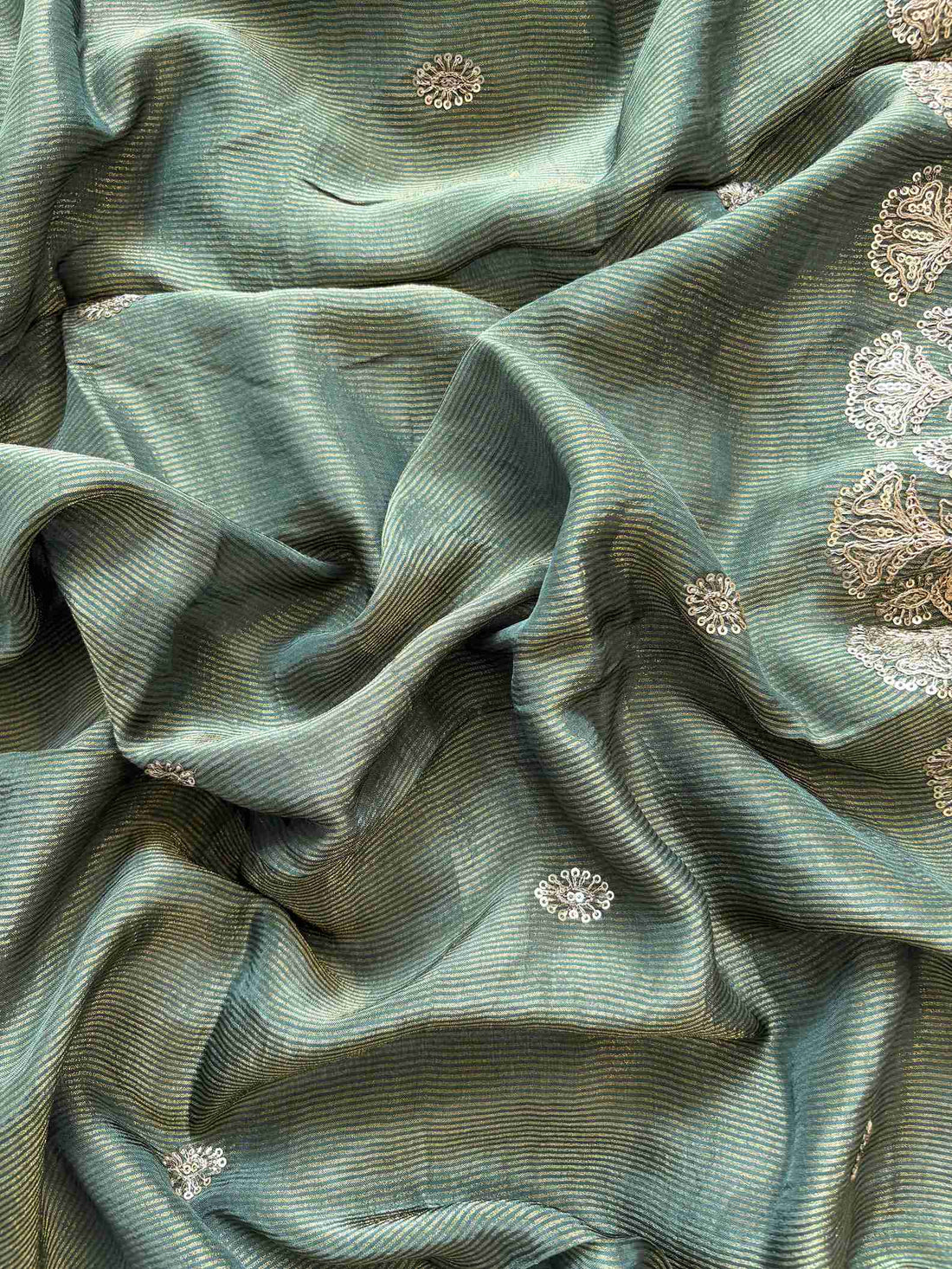 Tissue unstitched suit in Olive Green color- The Zareesh