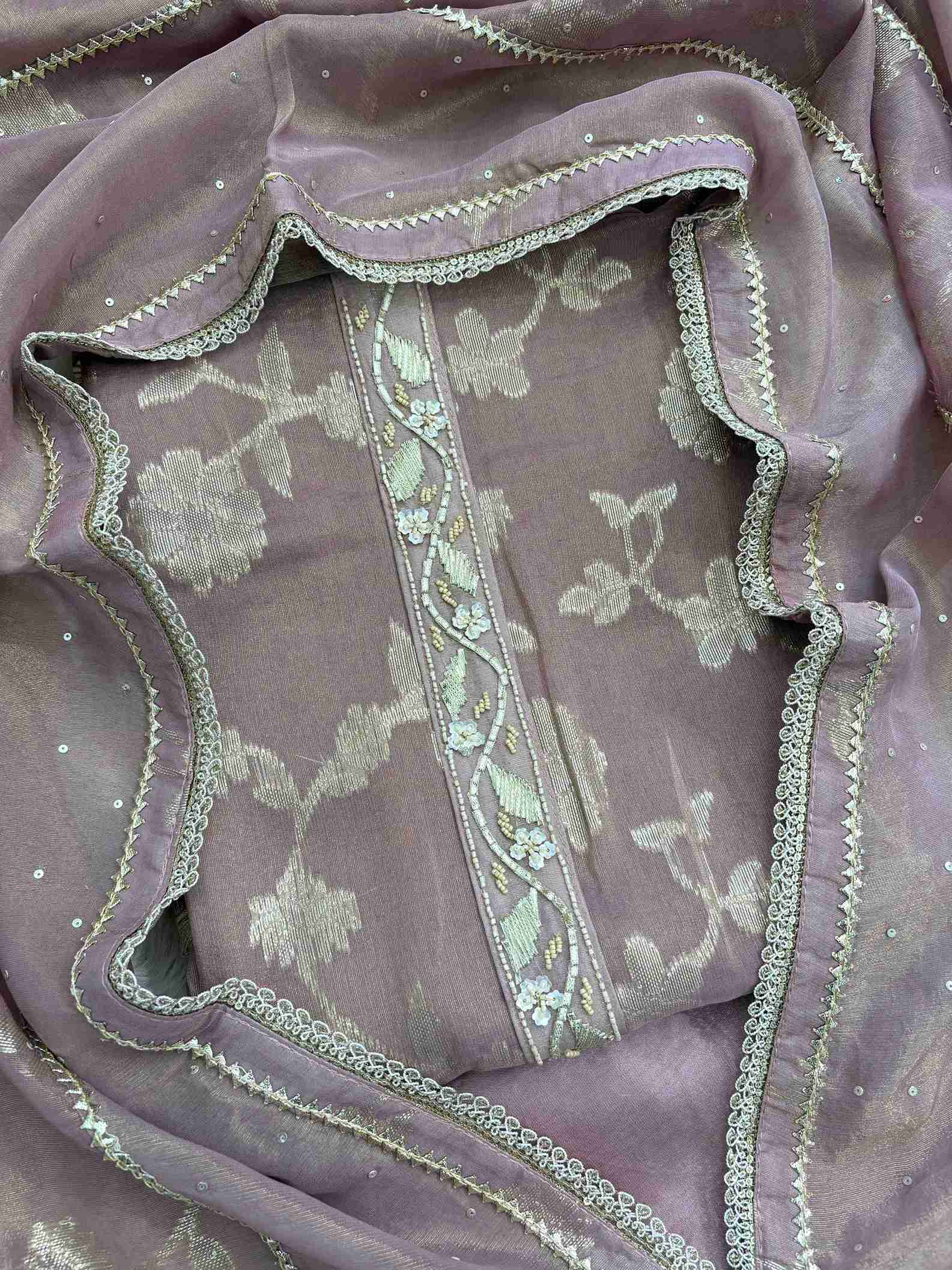 Pure Tissue Heavy Gota Lace Unstitched Suit - The Zareesh