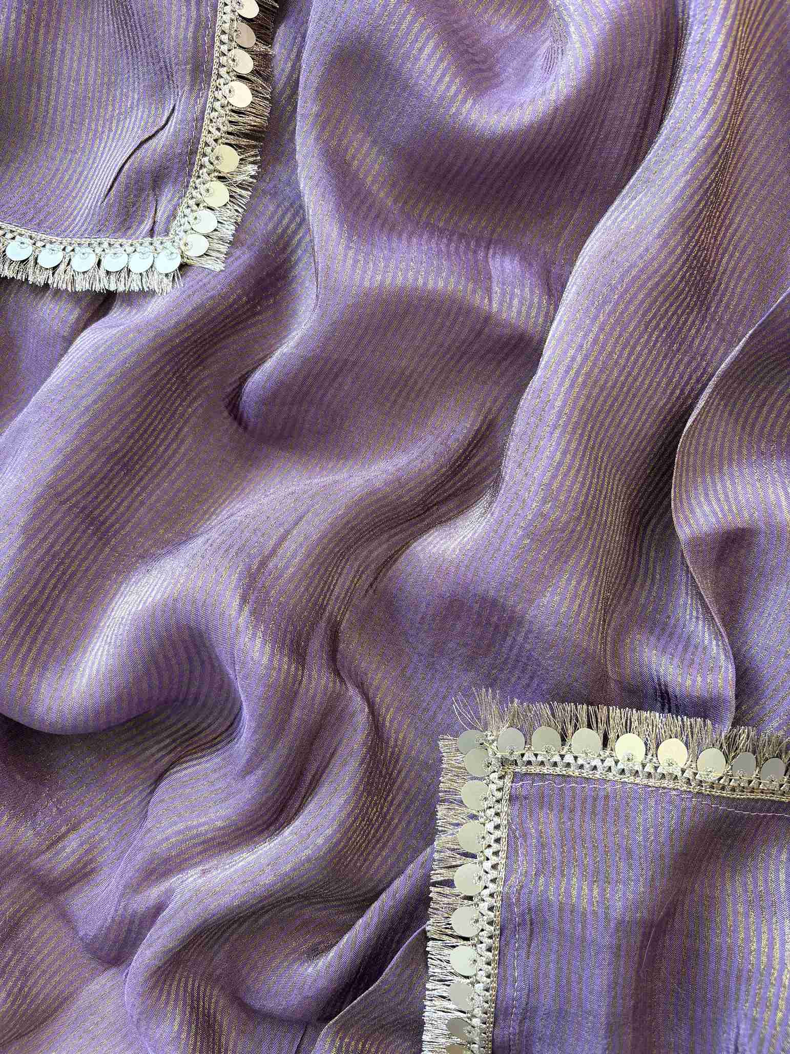 Shimmer Tissue unstitched suit in Lavendar color- The Zareesh