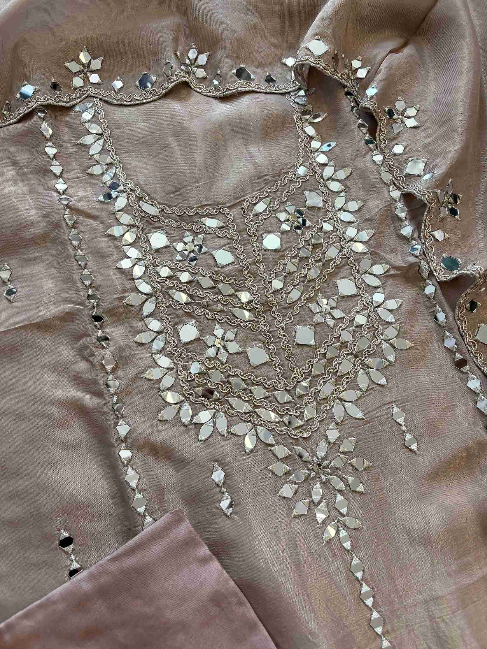 Tissue Silk unstitched suit with Mirror work - The Zareesh