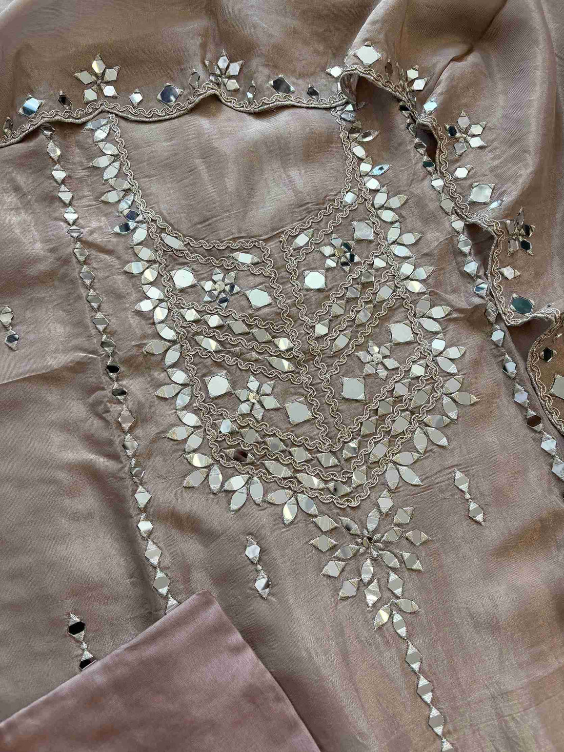Tissue Silk unstitched suit with Mirror work - The Zareesh