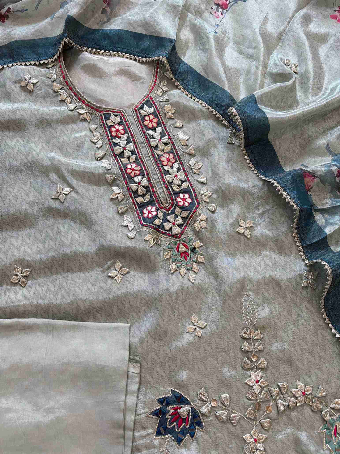 Designer gota patti unstitched suit - The Zareesh