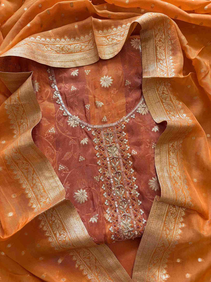 Party wear unstitched suit in banarasi weaving - The Zareesh