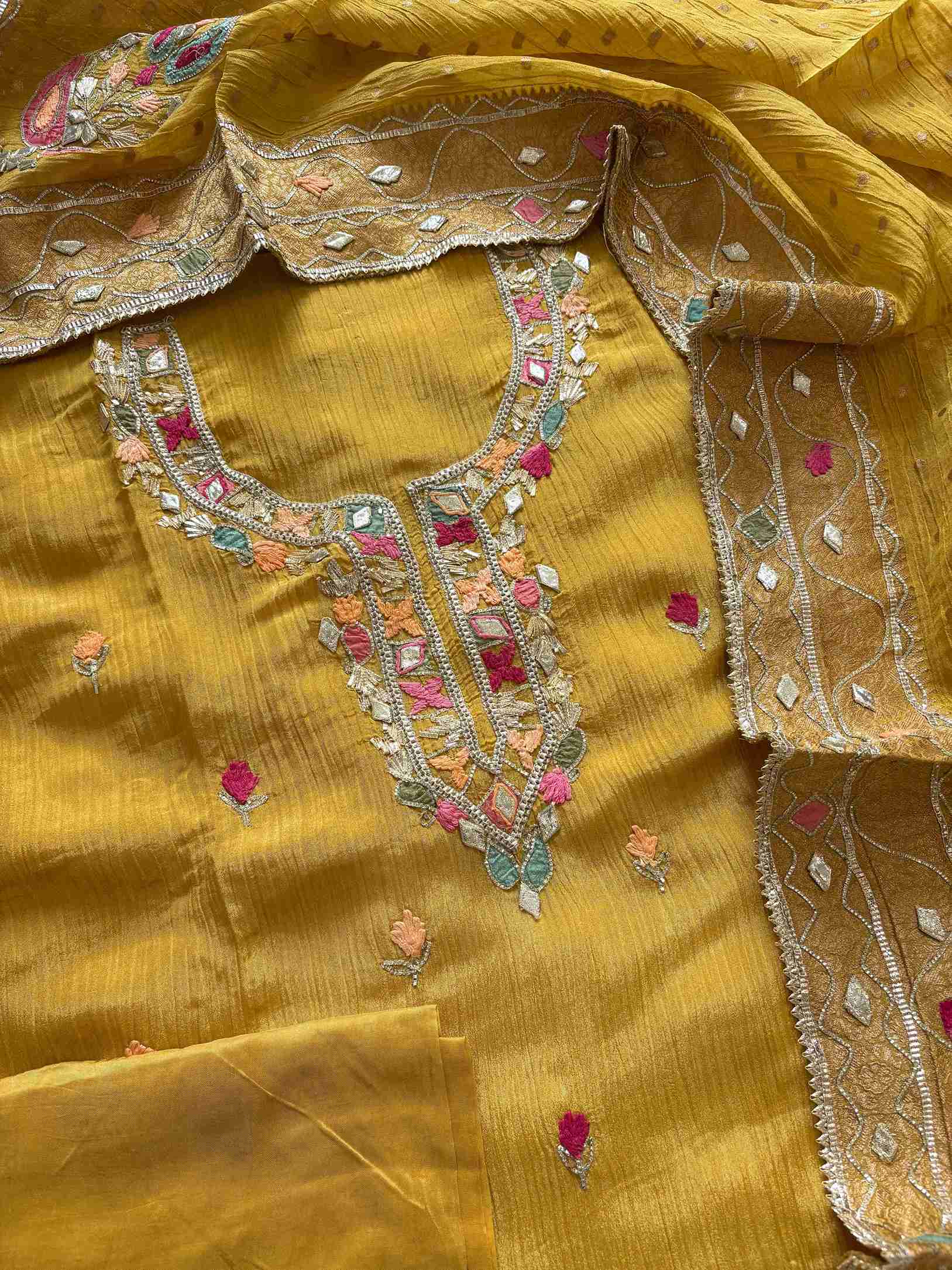 Pure  Crushed Tissue Heavy Gota Work Unstitched Suit - The Zareesh