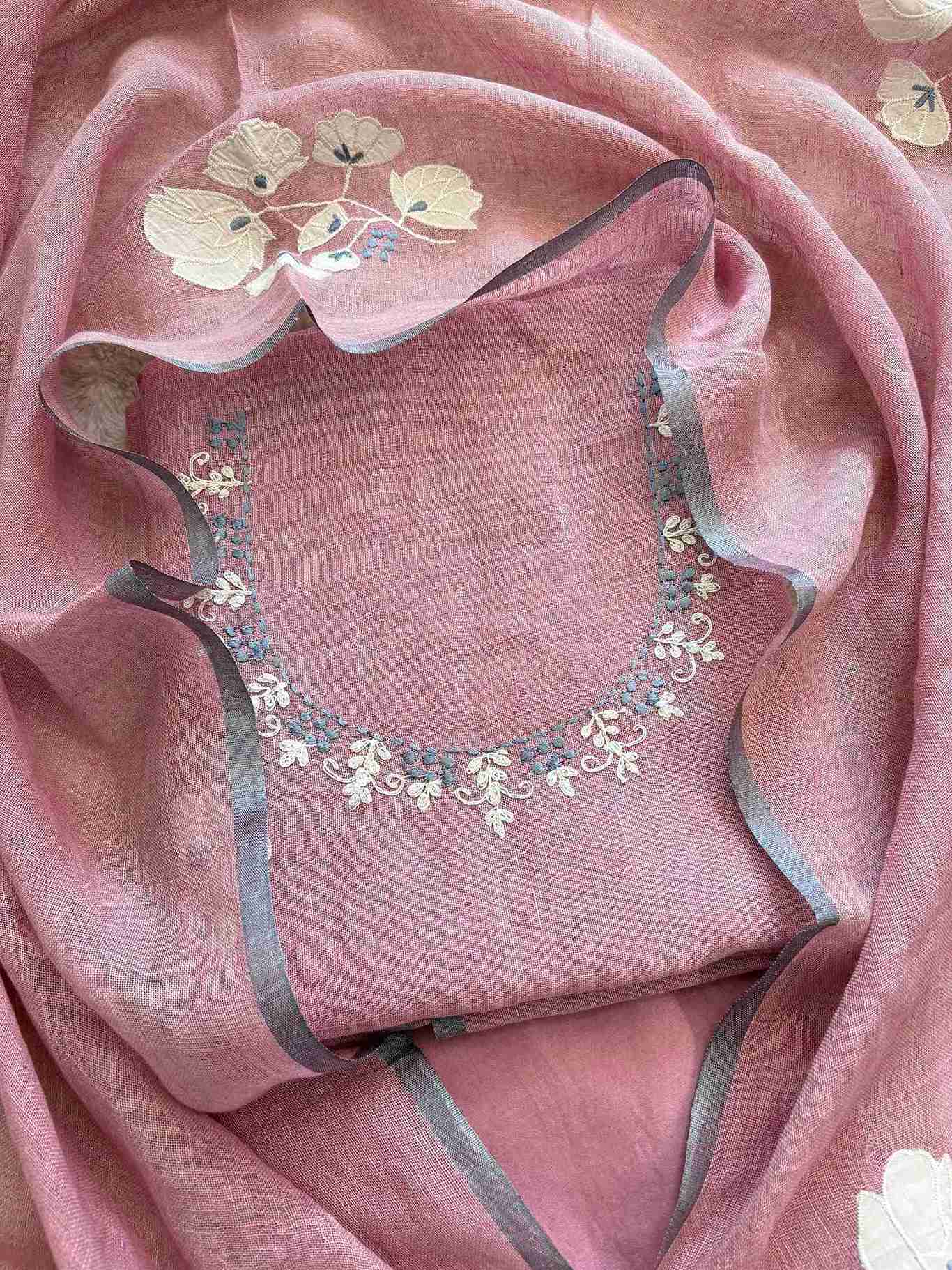 Formal Wear Soft cotton Linen shirt with applique work - The Zareesh