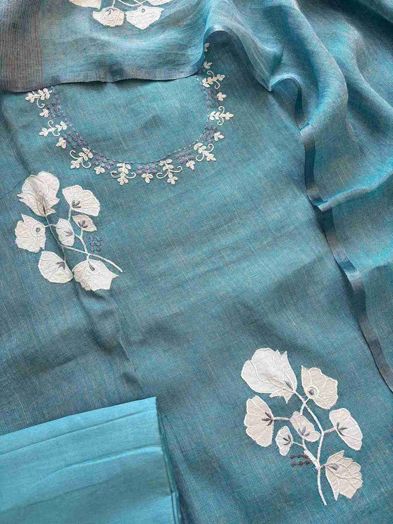 Formal Wear Soft cotton Linen shirt with applique work - The Zareesh