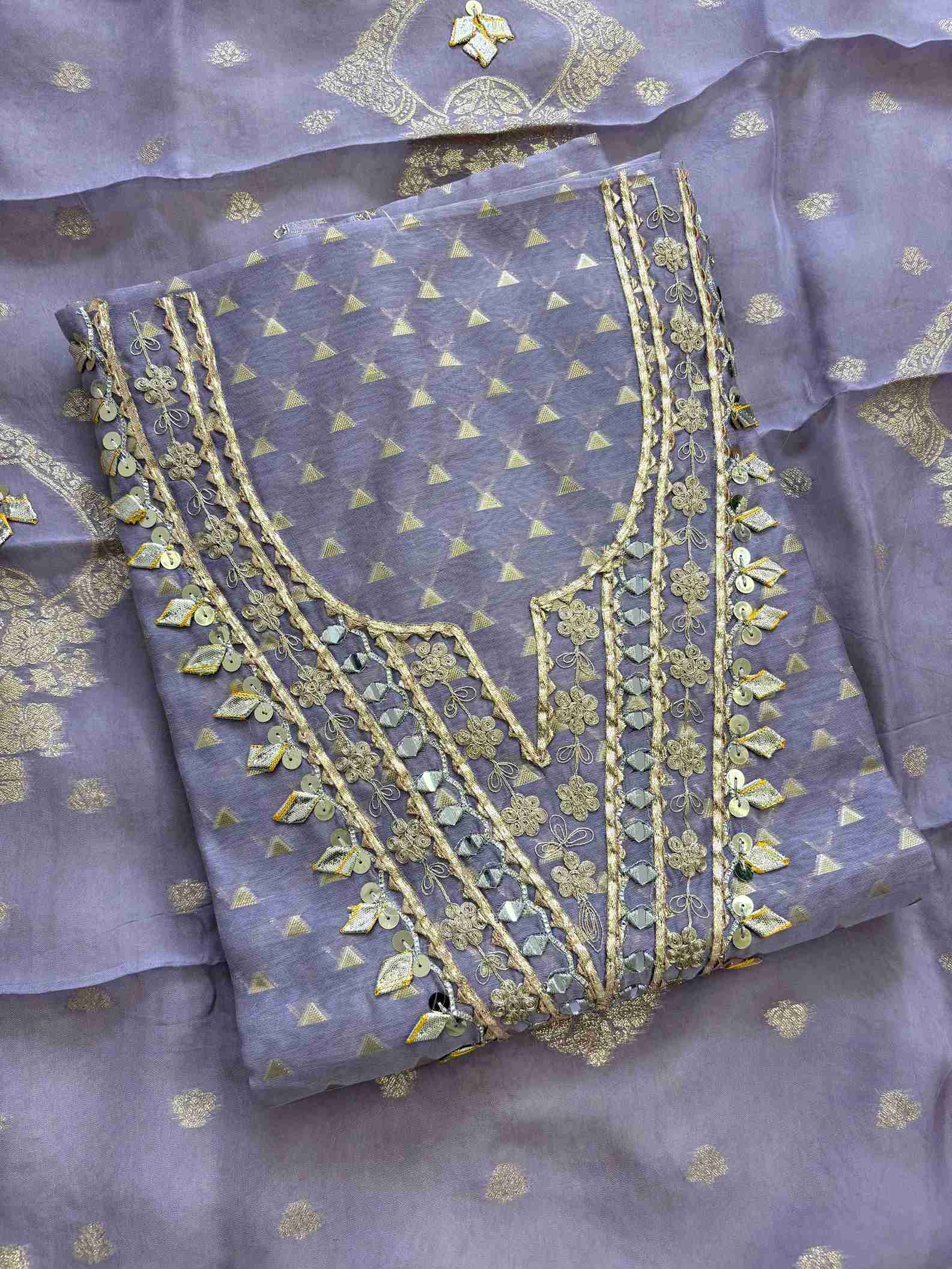 Party wear Gota unstitched suit - The Zareesh