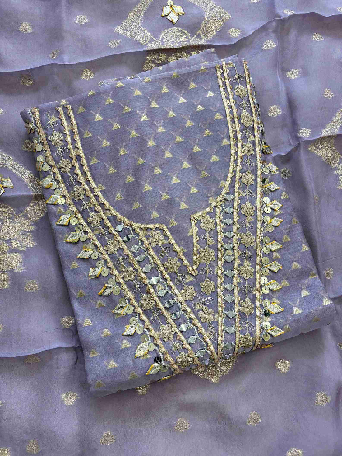 Party wear Gota unstitched suit - The Zareesh