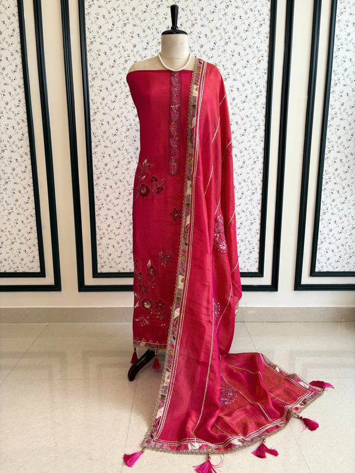 Magenta pure organza with applique highlighting for weddings