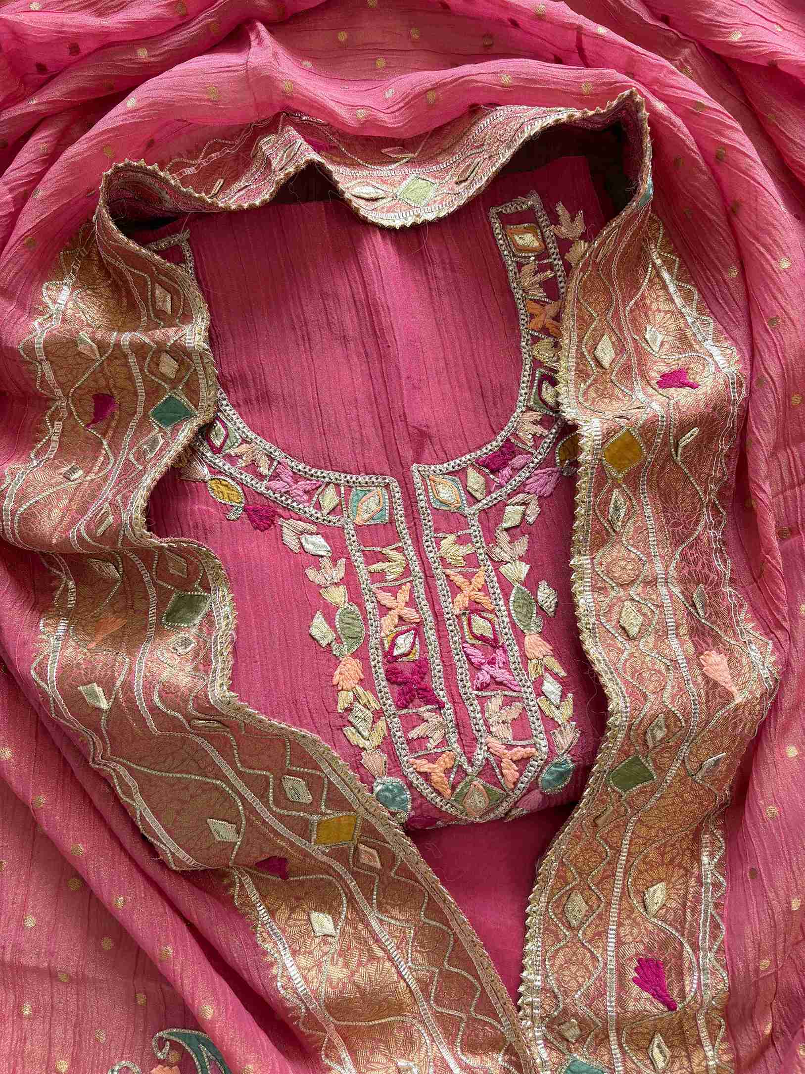 Pure  Crushed Tissue Heavy Gota Work Unstitched Suit - The Zareesh