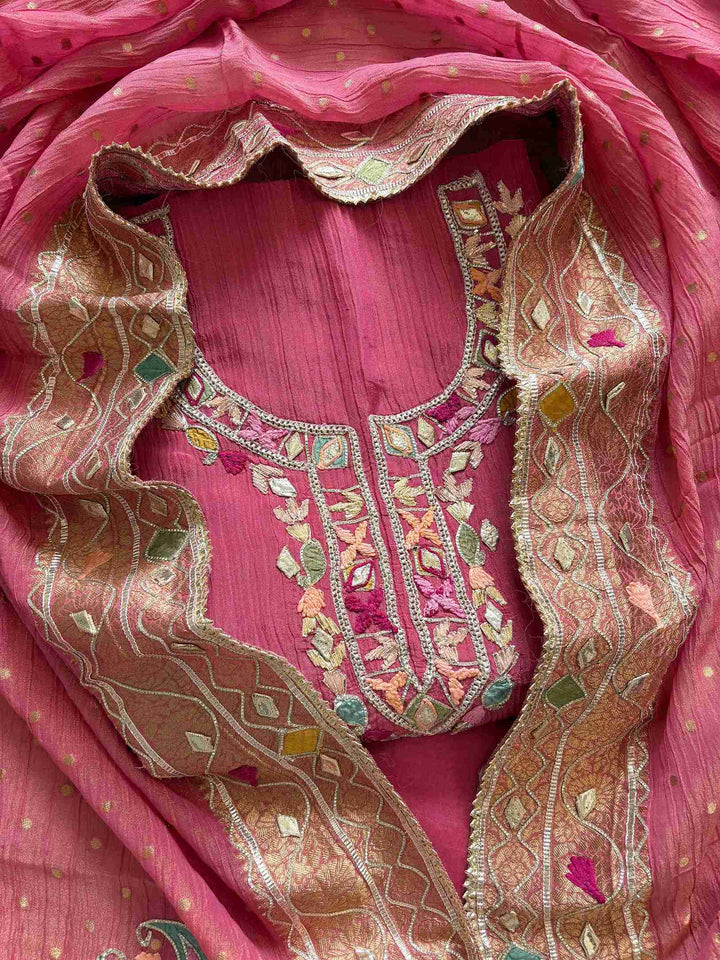 Pure  Crushed Tissue Heavy Gota Work Unstitched Suit - The Zareesh