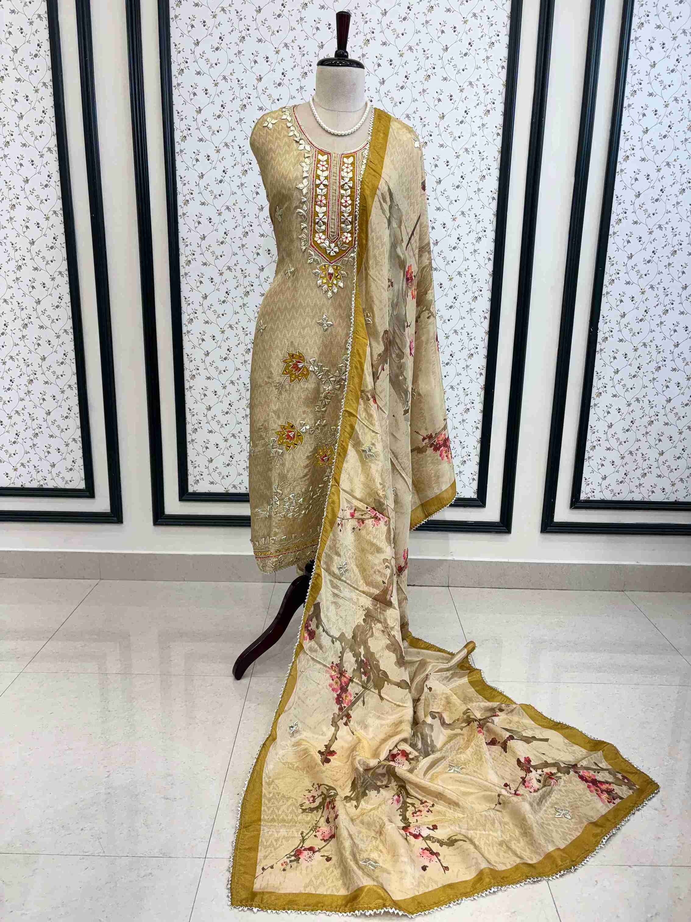 Designer gota patti unstitched suit - The Zareesh