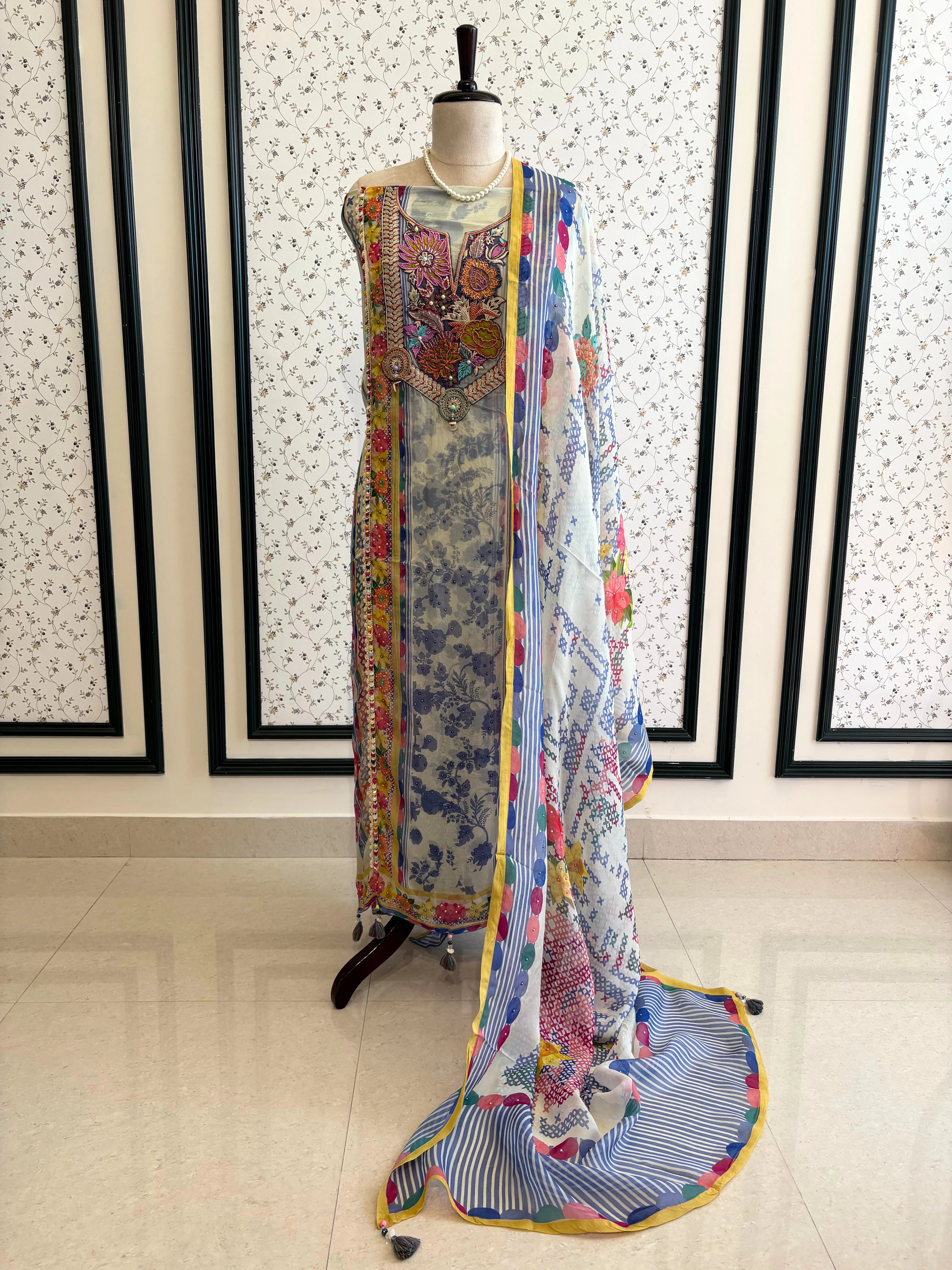 Multicolor Organza Suit with Digital Print & Sequin Highlights