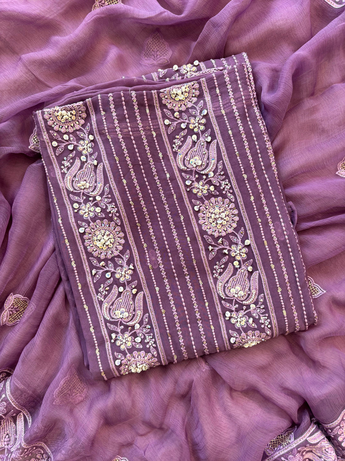 Purple color chikankari with beads highlighting for brides and bridesmaid