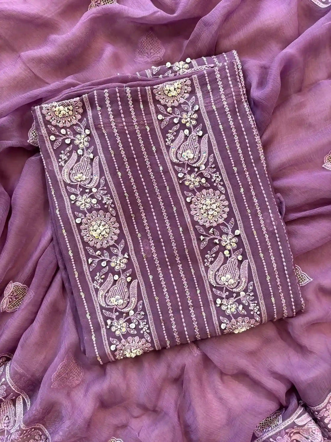 purple georgette party wear chikankari sunstitched suit for women