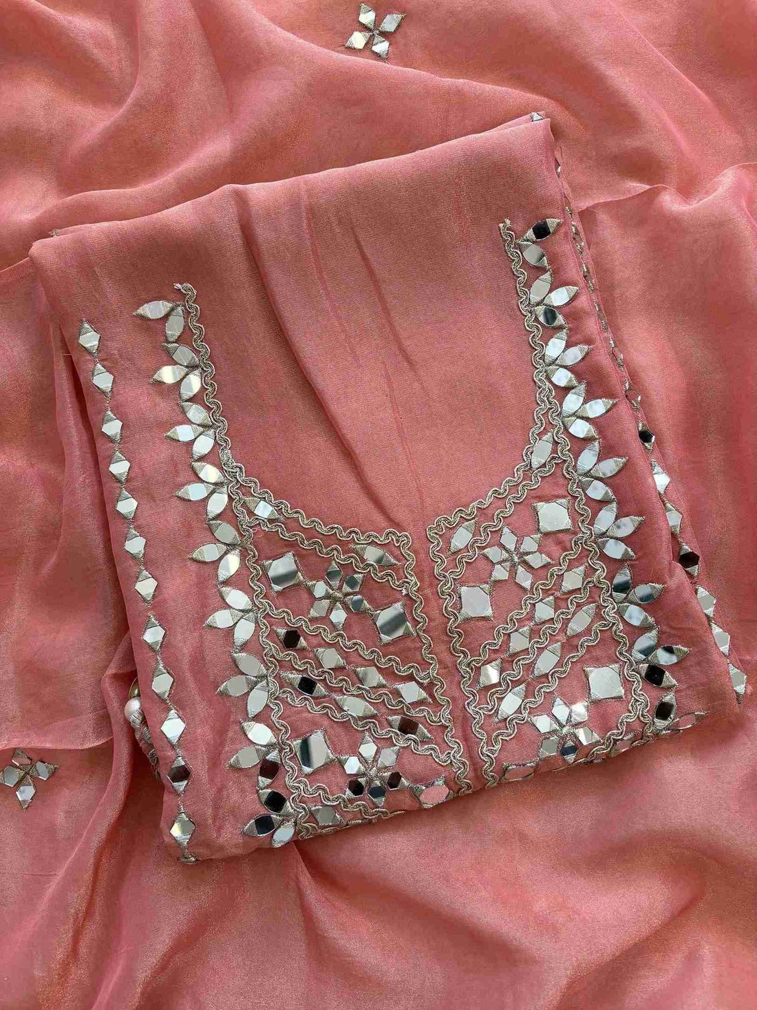 Tissue Silk unstitched suit with Mirror work - The Zareesh