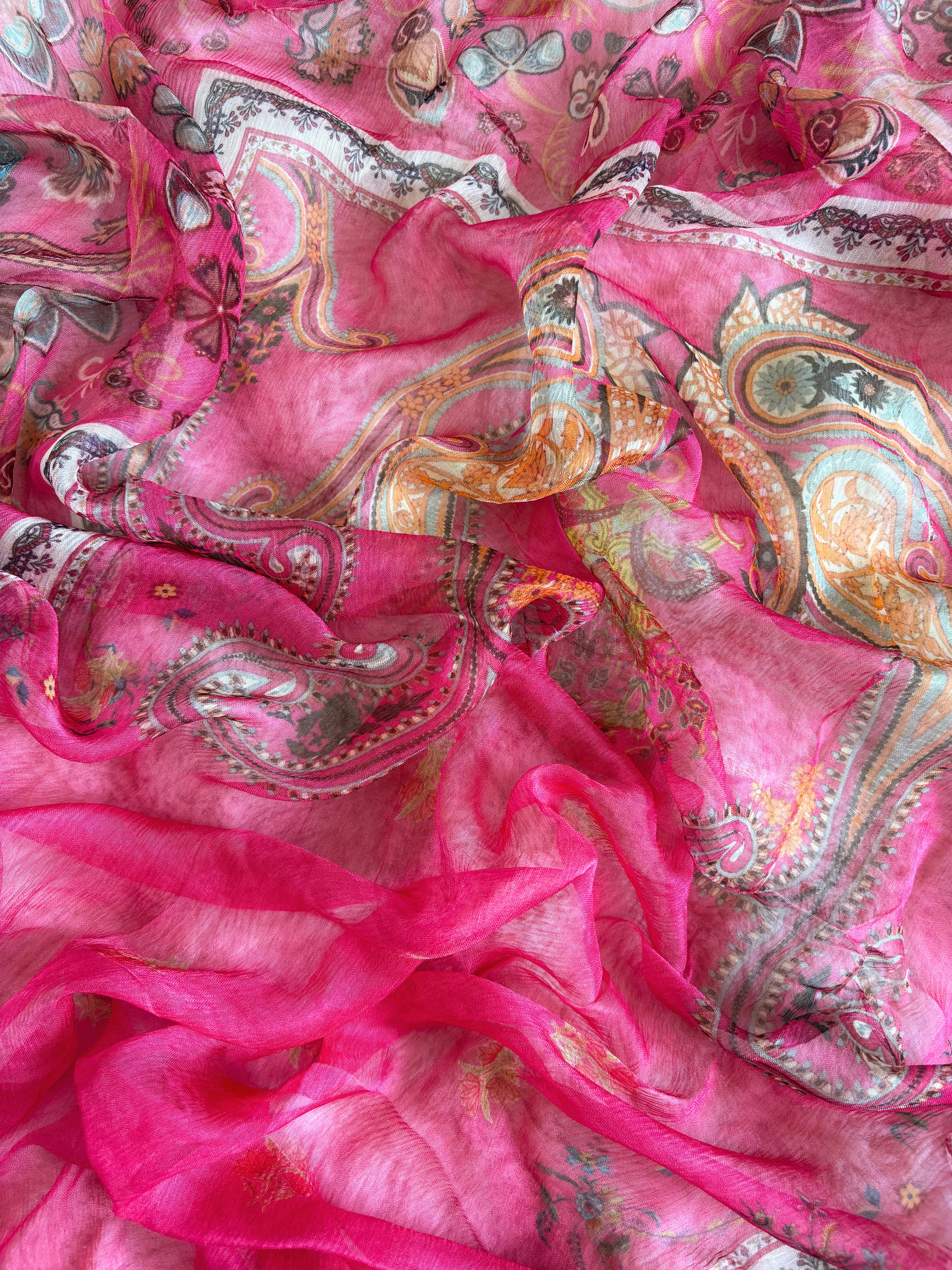 Pink Organza unstitched suit with kashida work - The Zareesh