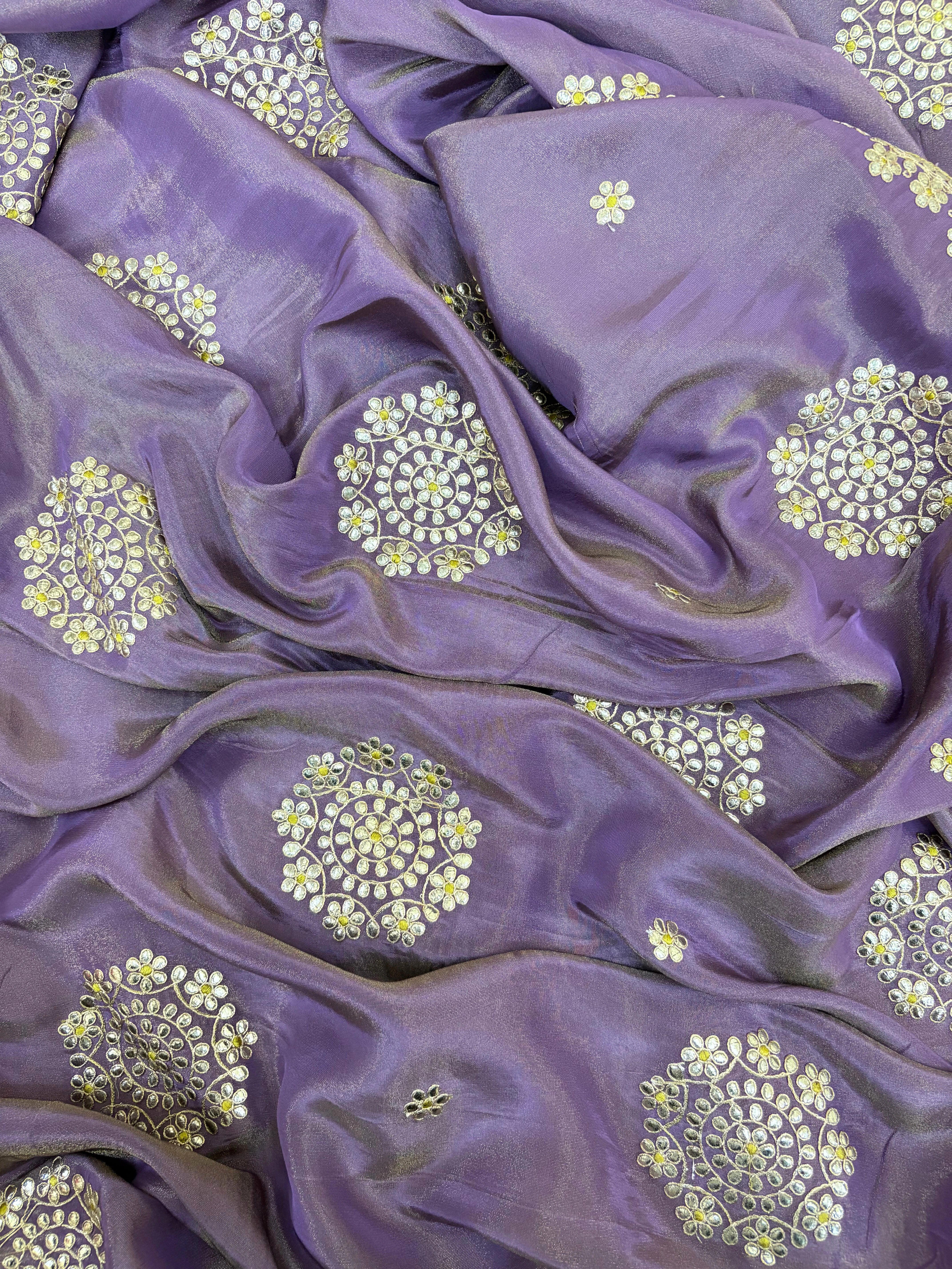 Royal Purple Organza Unstitched Suit with Zari, Sequin & Leather Gota Embroidery – Festive & Wedding Wear
