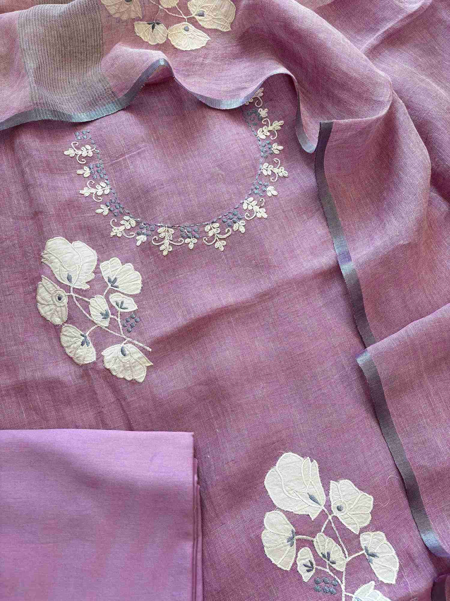 Formal Wear Soft cotton Linen shirt with applique work - The Zareesh