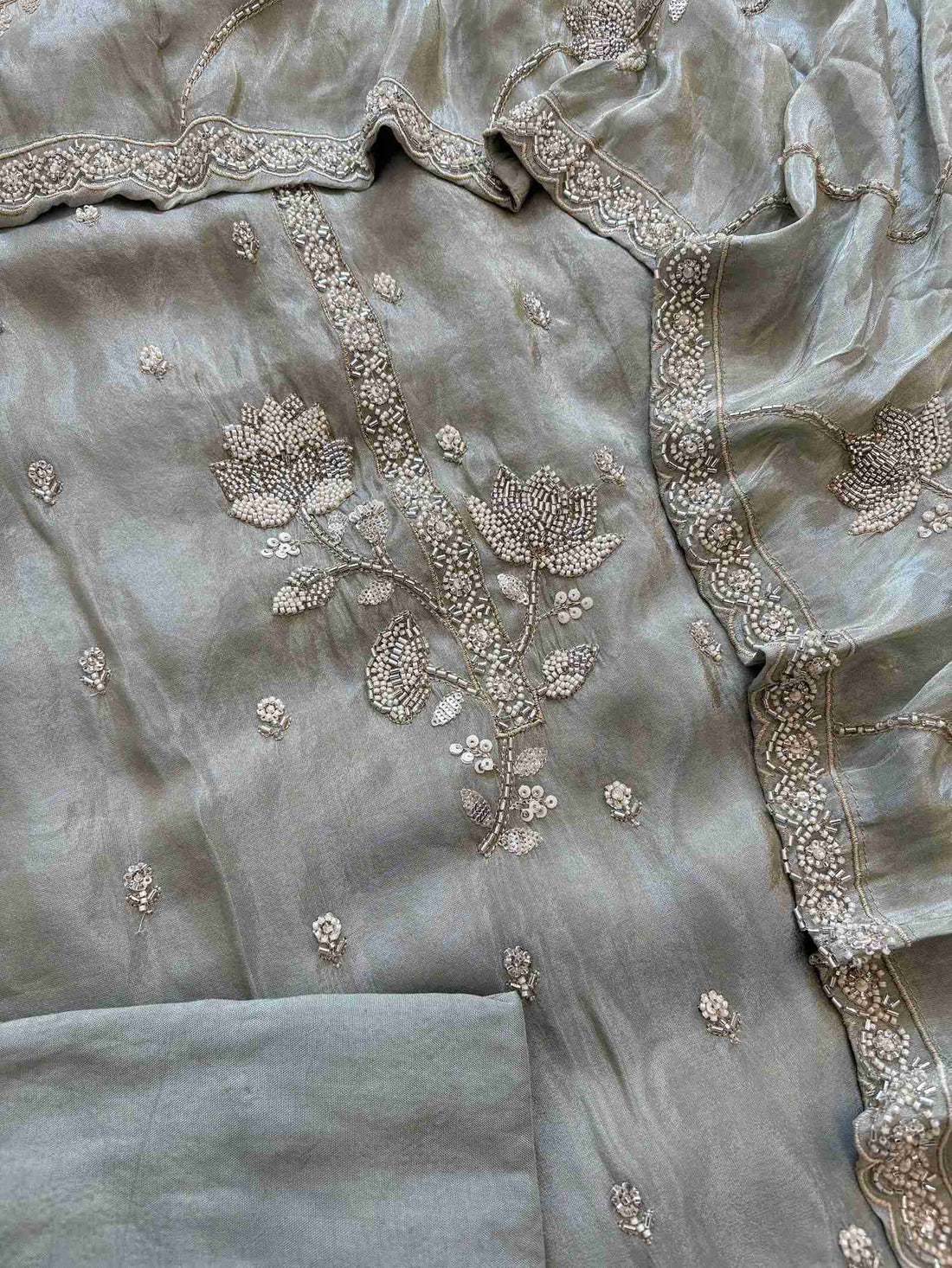 Shimmer Tissue Partywear Unstitched suits with dabka and cutdana work - The Zareesh