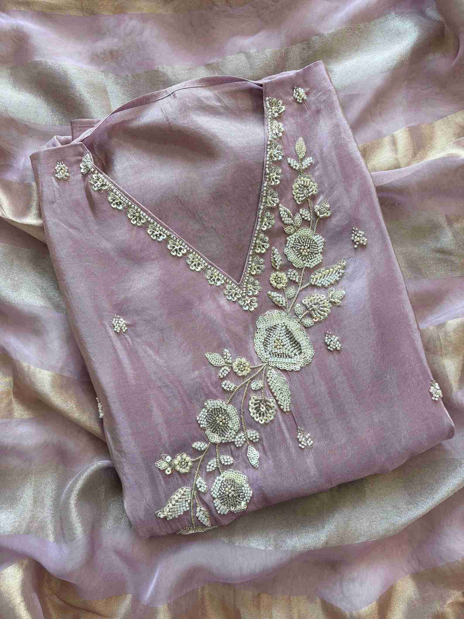 TISSUE suit set with cutdana work - The Zareesh