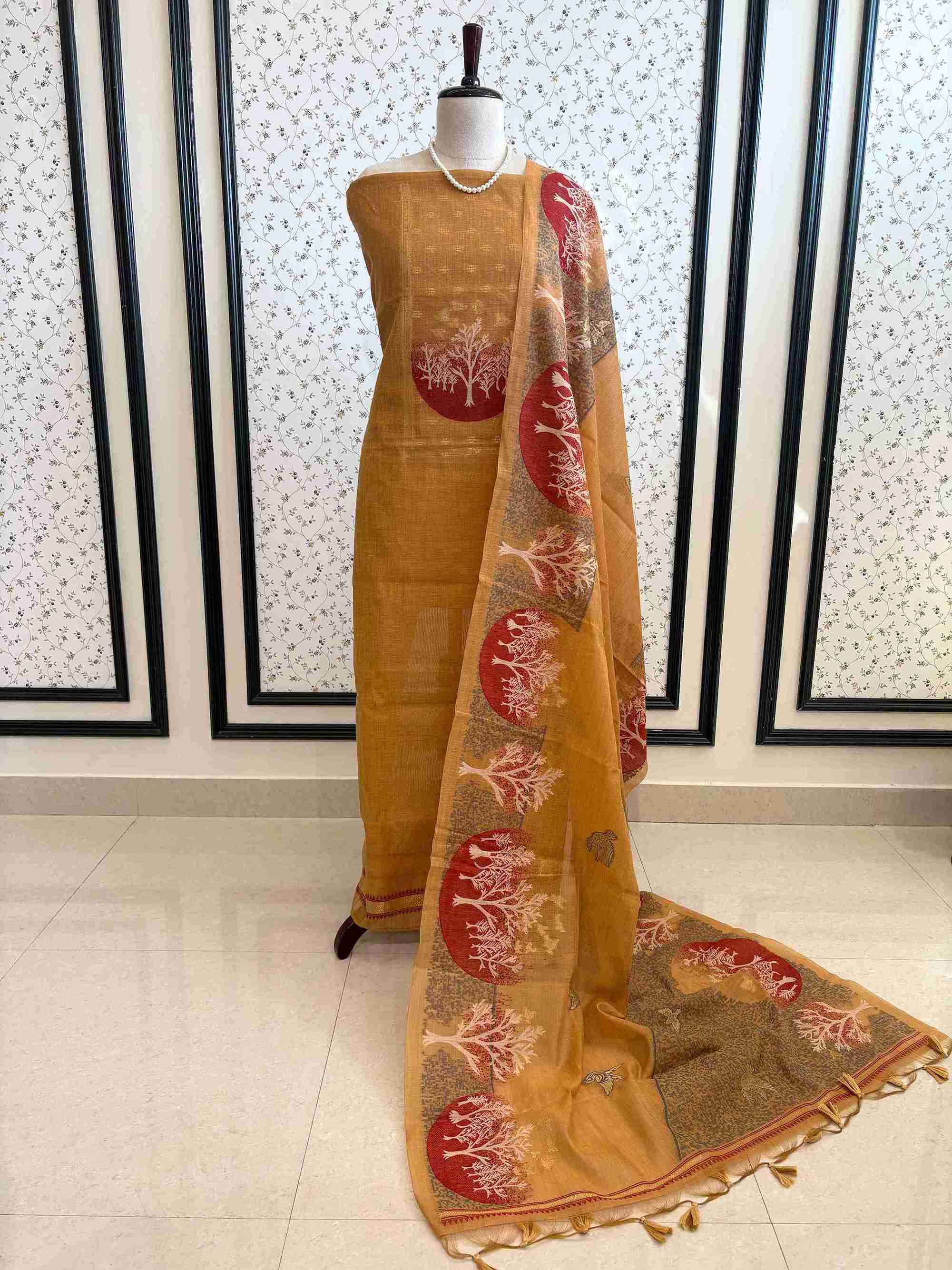 Pure Jaamdani Semi Formal Unstitched Suit - The Zareesh
