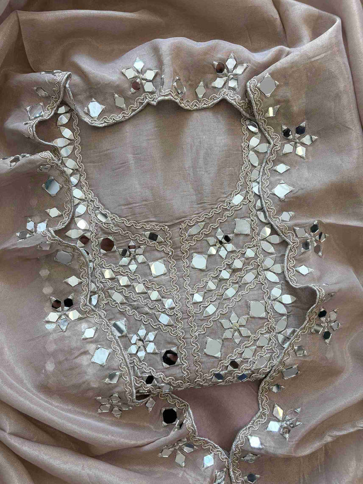 Tissue Silk unstitched suit with Mirror work - The Zareesh