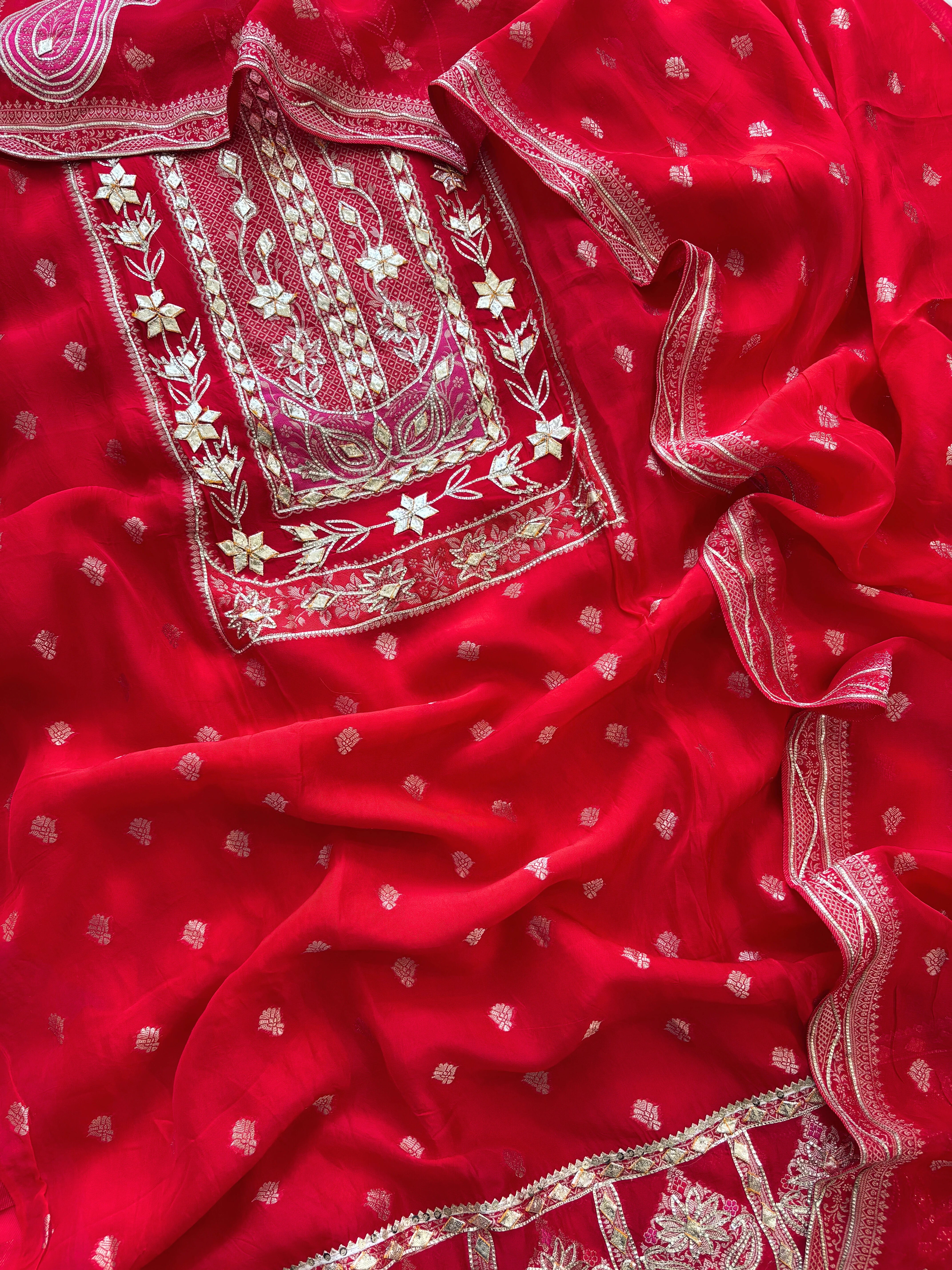 Red Organza unstiched suit karwachauth special 