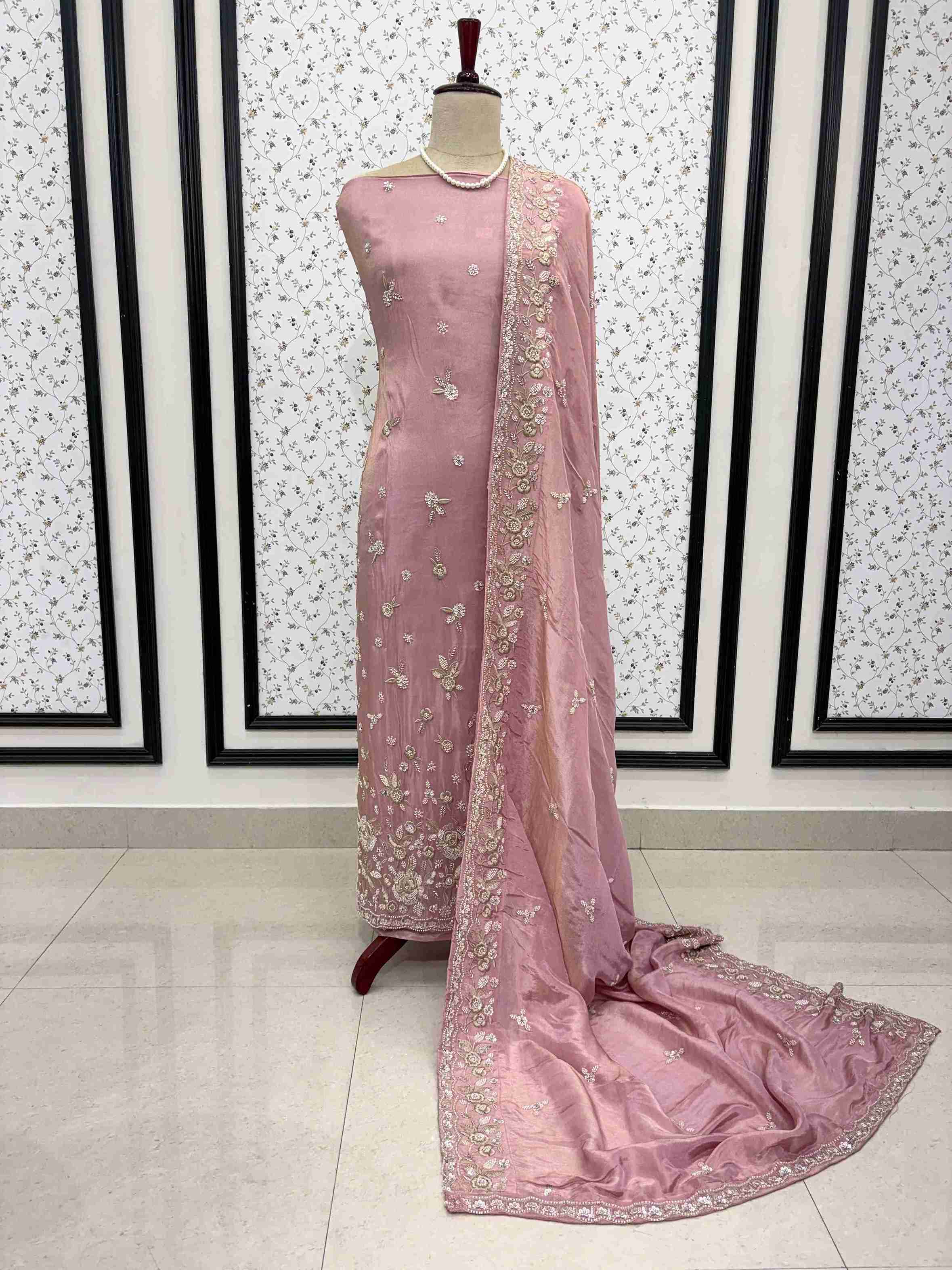 Designer Inspired Pure Soft Tissue Party and Wedding Wear Unstitched Suit