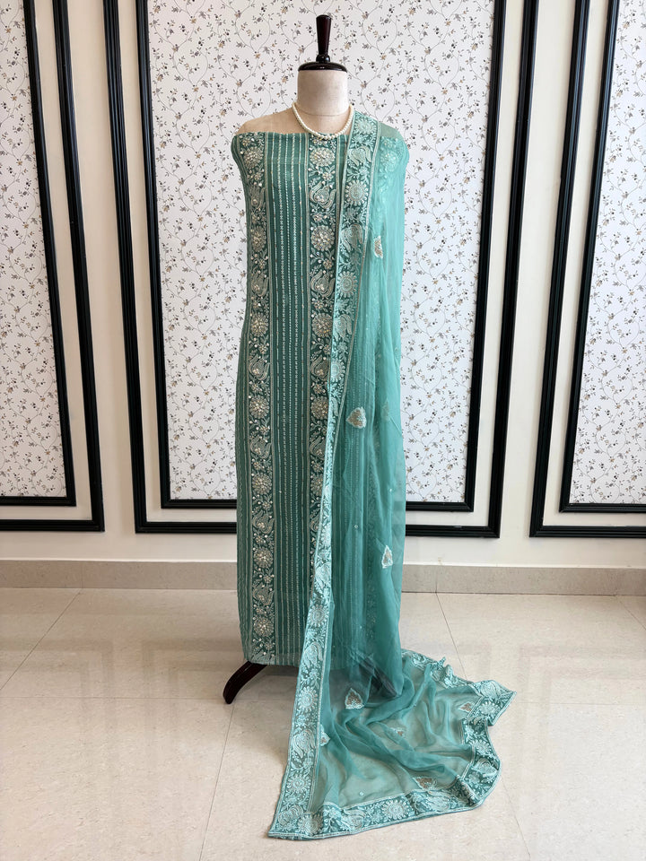 aqua green chikankari with beads highlighting for brides and bridesmaid
