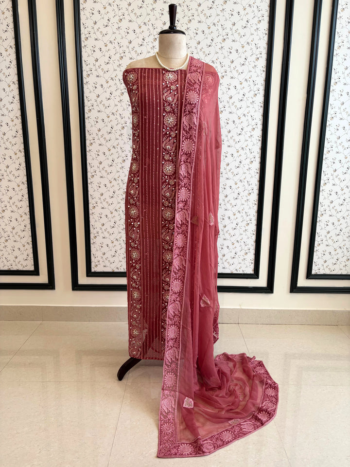 Rosewood wine color chikankari with beads highlighting for brides and bridesmaid