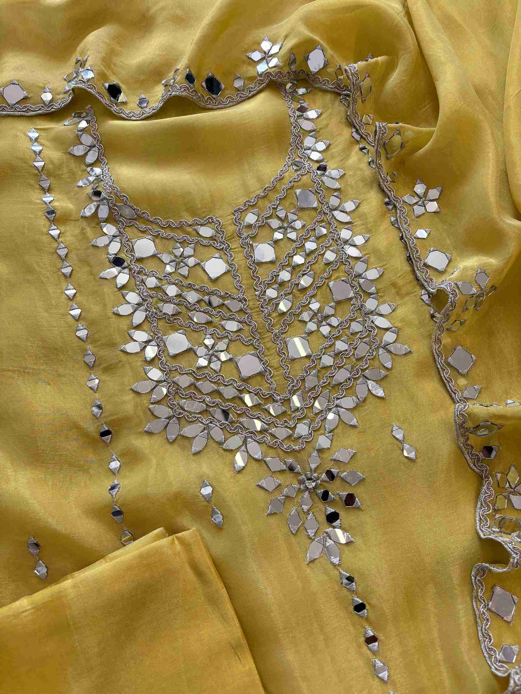 Tissue Silk unstitched suit with Mirror work - The Zareesh