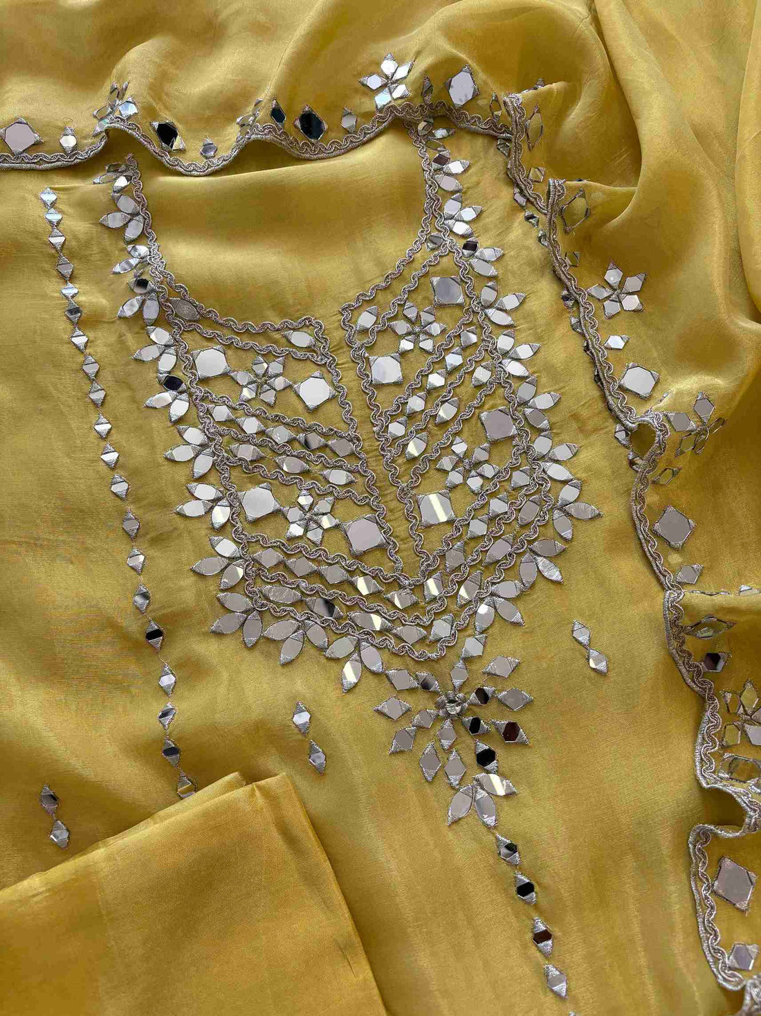 Tissue Silk unstitched suit with Mirror work - The Zareesh