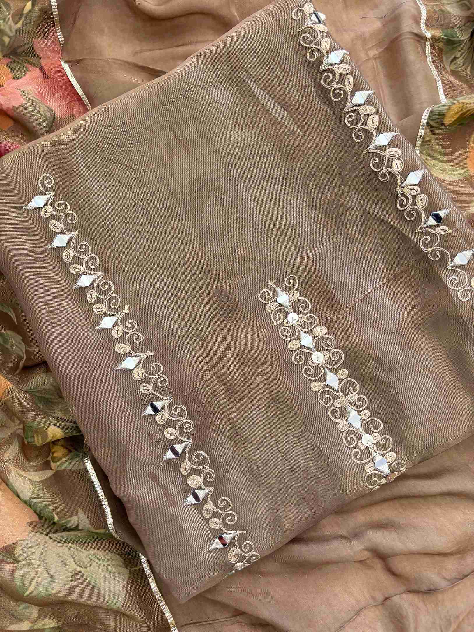 Pure Tissue Mirror Work Unstiched Suit - the Zareesh