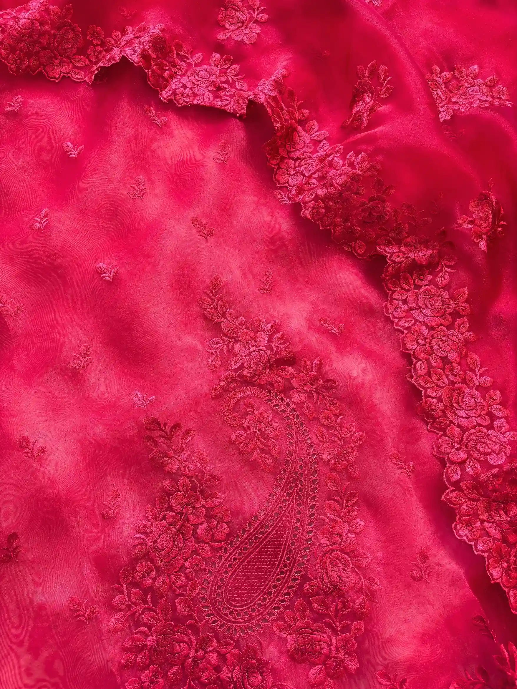 Glass tissue Designer Heavy floral thread embroidered Suit - The Zareesh