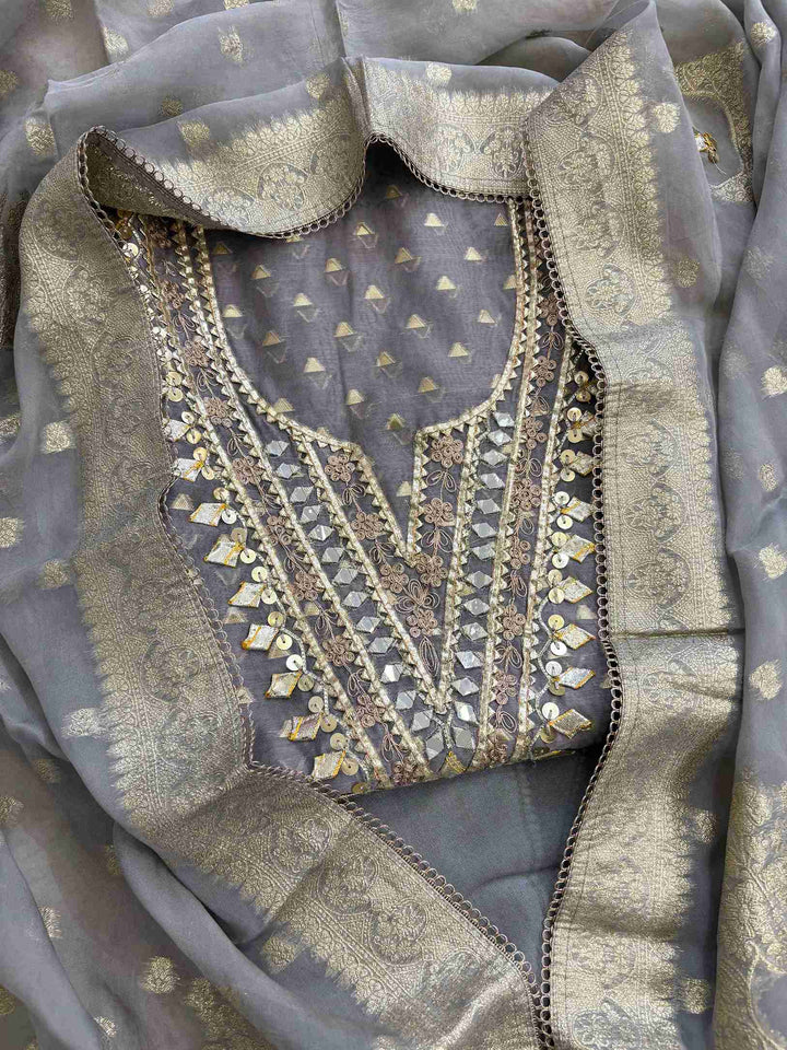 Party wear Gota unstitched suit - The Zareesh