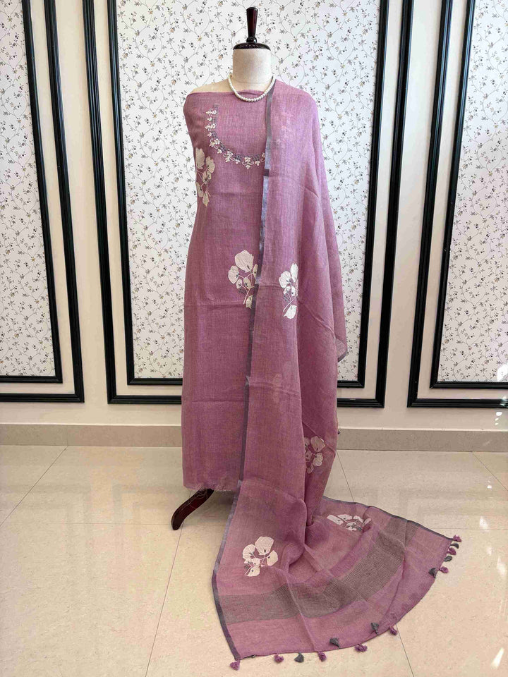 Formal Wear Soft cotton Linen shirt with applique work - The Zareesh