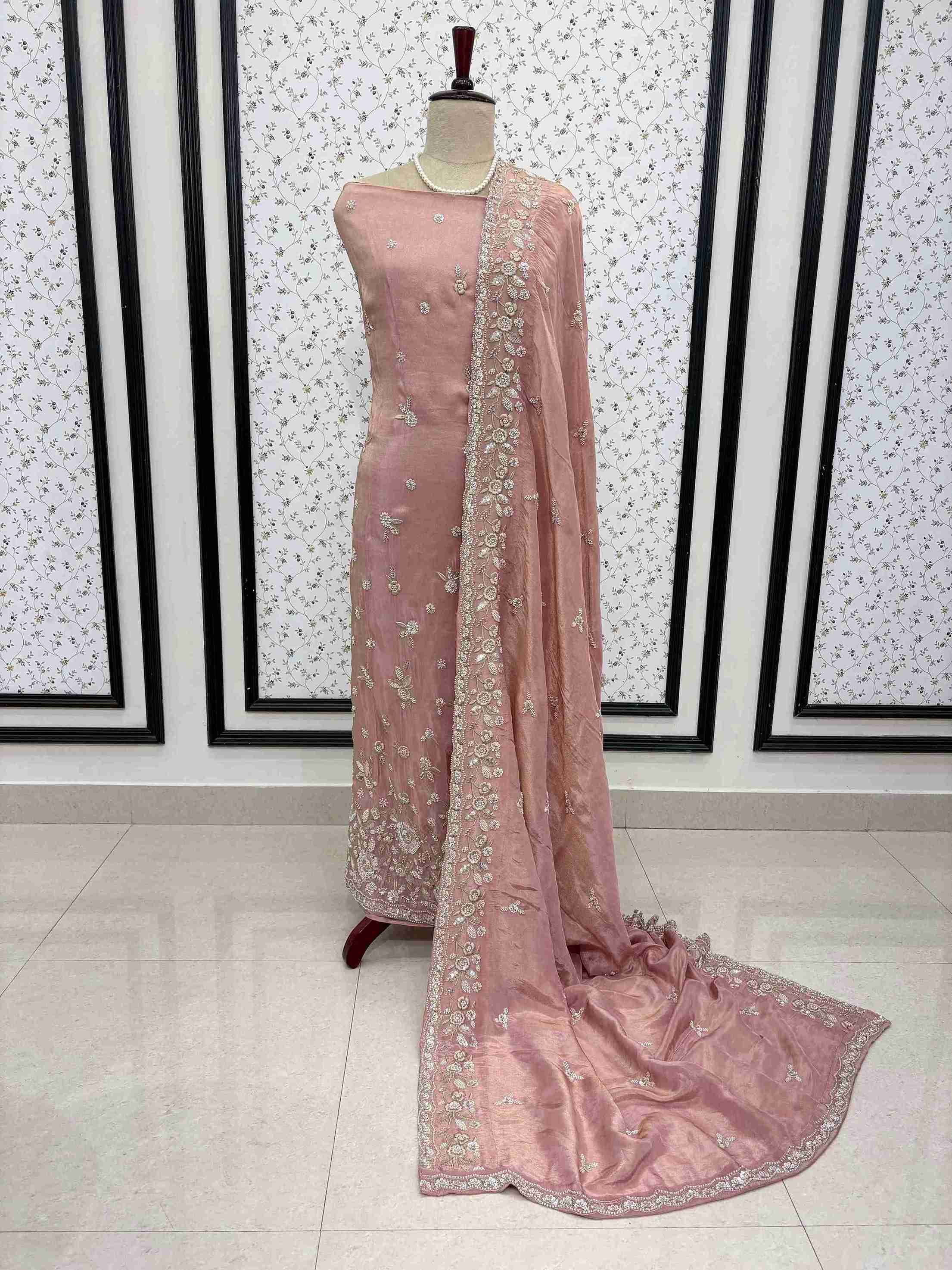 Designer Inspired Pure Soft Tissue Party and Wedding Wear Unstitched Suit