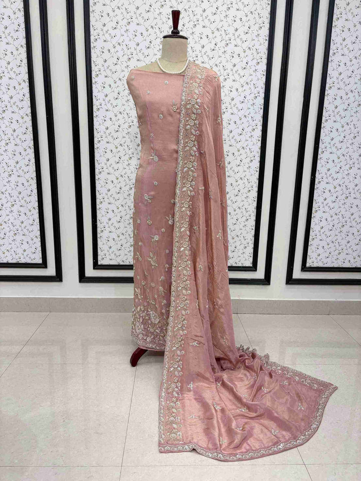 Designer Inspired Pure Soft Tissue Party and Wedding Wear Unstitched Suit