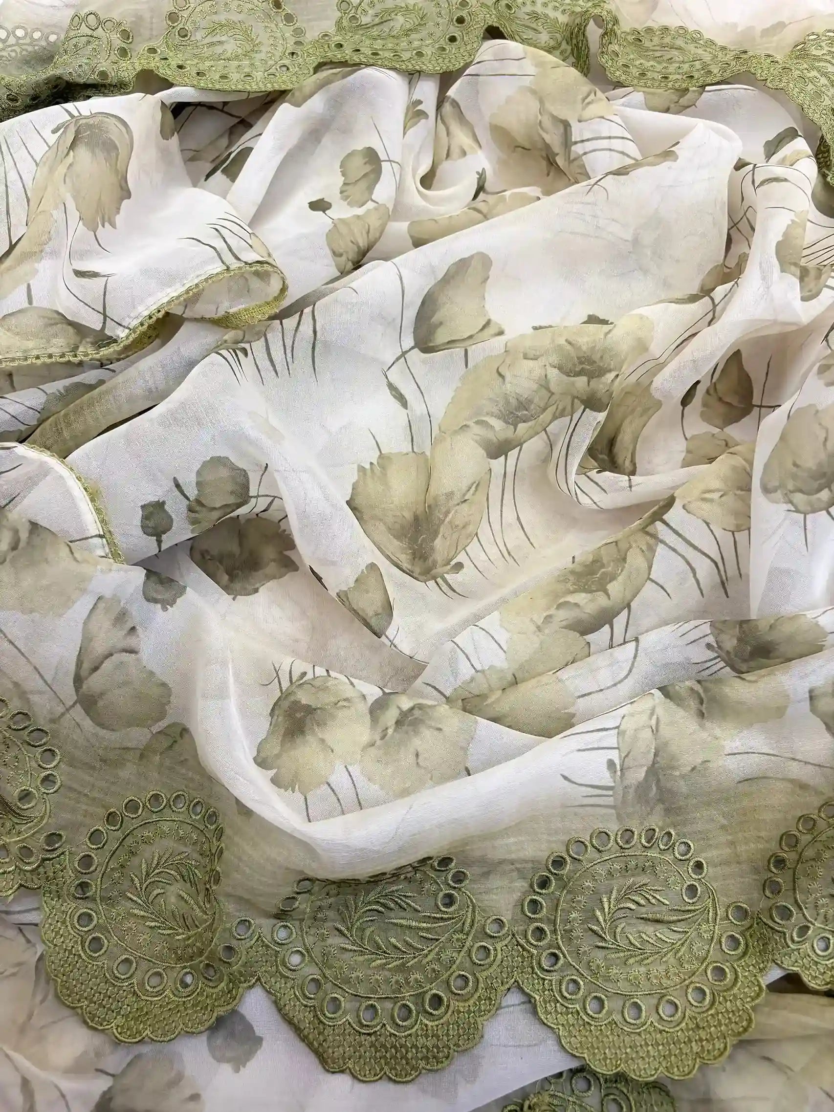 pure linen unstitched suit with cutwork dupatta