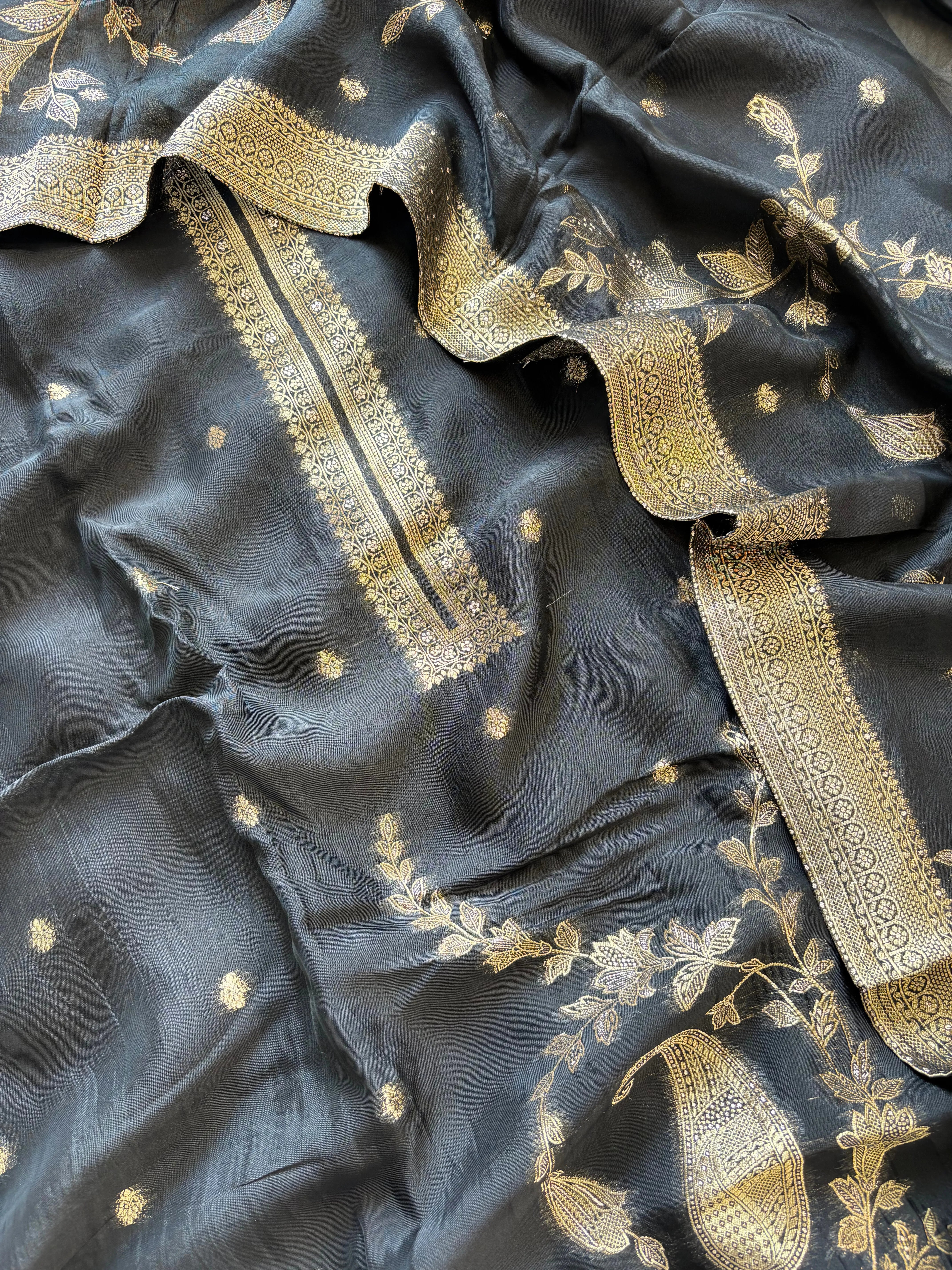 Black Roman Silk Unstitched Suit - The Zareesh