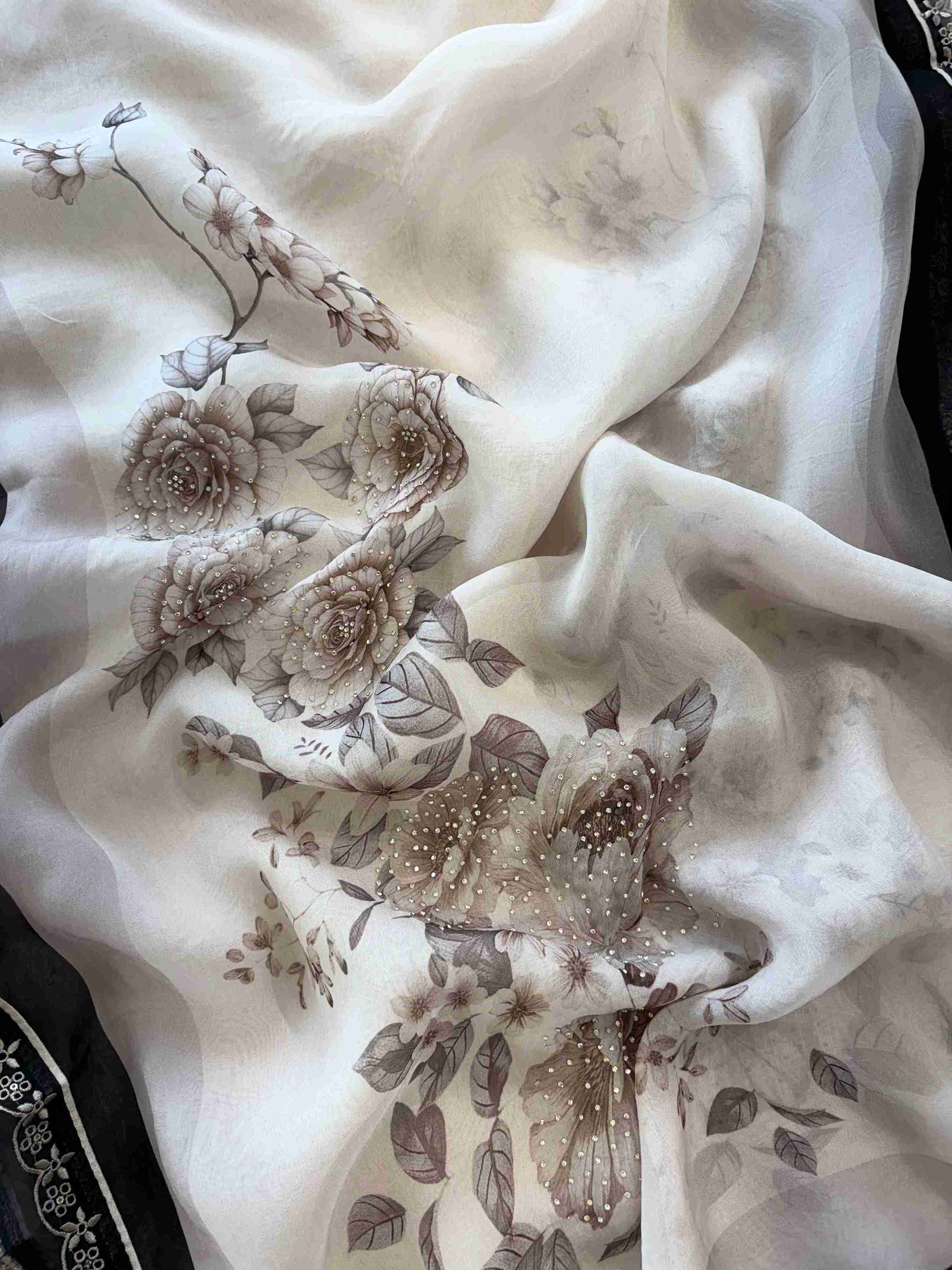 Pure Organza Unstitched Suit with Floral Digital Print Dupatta