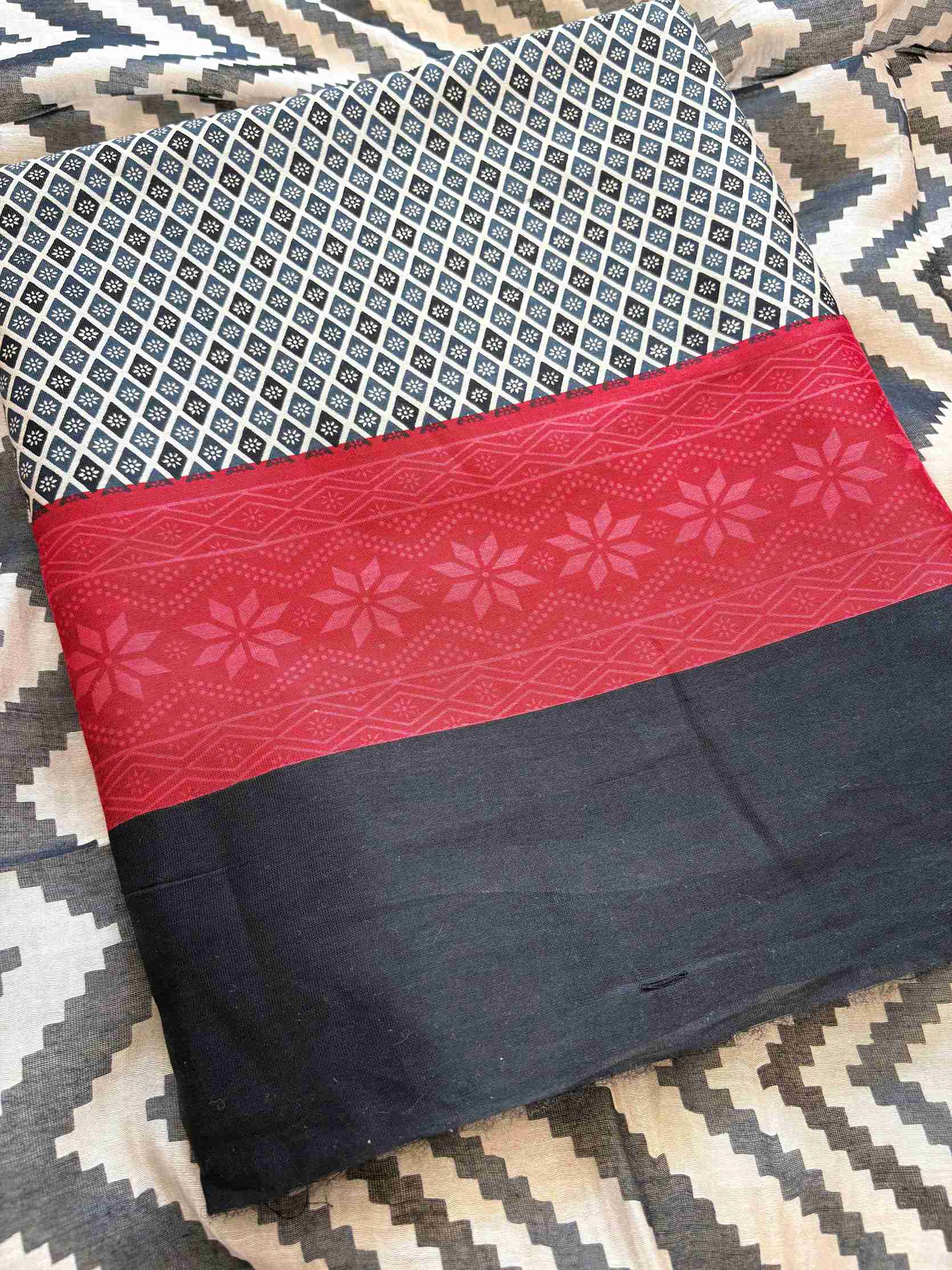 Black and Red Maheshwari silk unstitched suit with woven detailing – The Zareesh