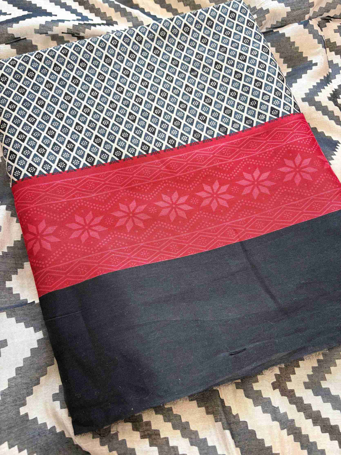 Black and Red Maheshwari silk unstitched suit with woven detailing – The Zareesh