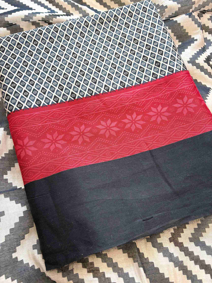 Black and Red Maheshwari silk unstitched suit with woven detailing – The Zareesh