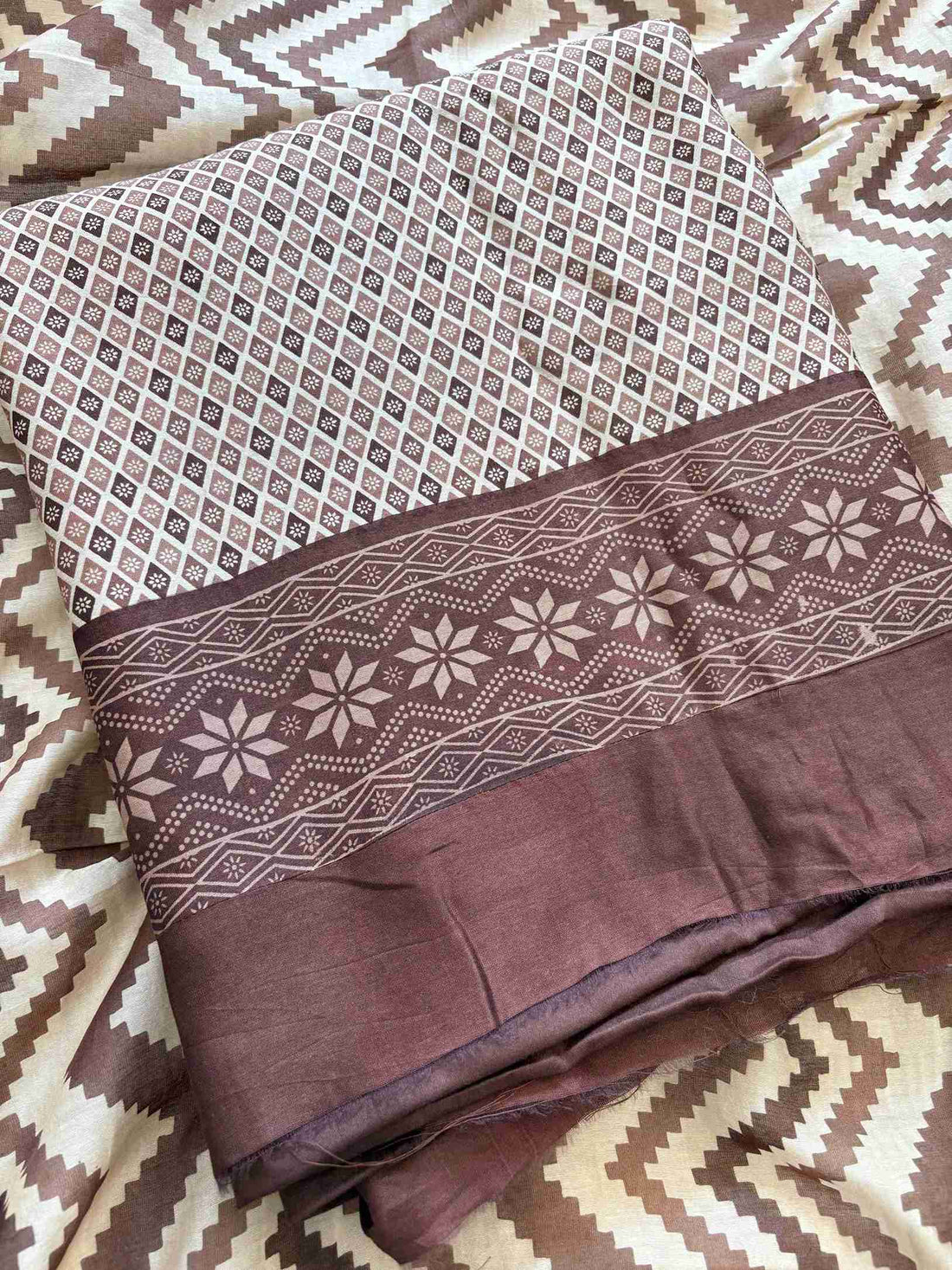 Brown and beige Maheshwari silk unstitched suit with woven detailing – The Zareesh