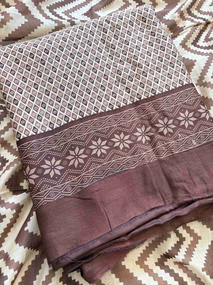 Brown and beige Maheshwari silk unstitched suit with woven detailing – The Zareesh